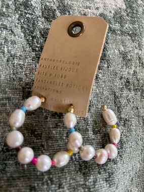 Anthropologie baubles bijous  Pearl Hoop Earrings with Multicolor Accents NWT